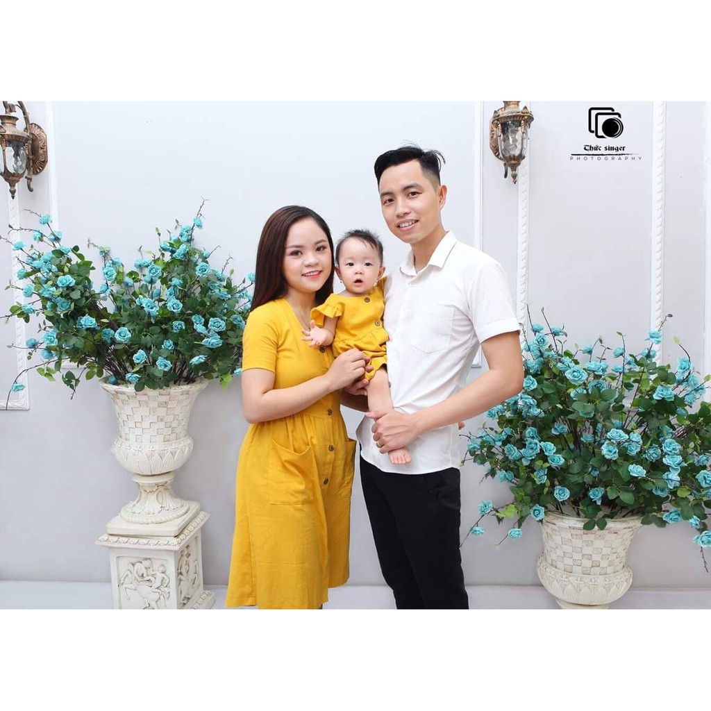 Đầm Cánh Tiên Vàng cực xinh cho Mẹ & Bé chất Linen Hàn Cao Cấp 3 Đậu Đậu-SB04