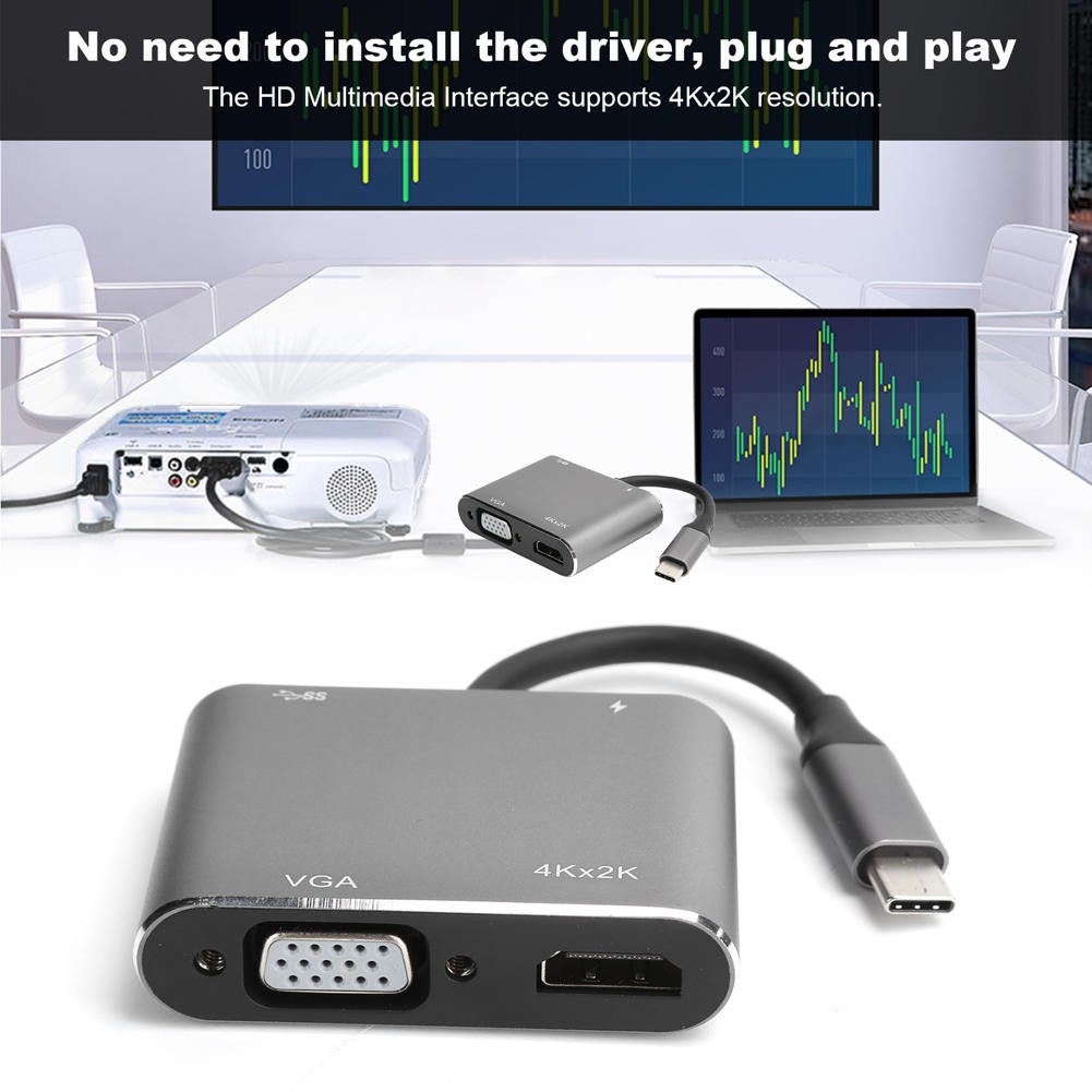 Bộ Chuyển Đổi Usb-C Sang Hdmi Đa Phương Tiện Vga Usb3.0 4 Trong 1 4k