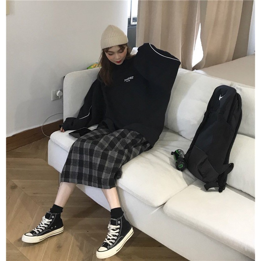 Áo sweater nỉ bông nam nữ HIGH SỌC TAY lót nỉ TRUDINT Unisex form rộng kiểu dáng Ulzzang hai màu trắng đen | BigBuy360 - bigbuy360.vn