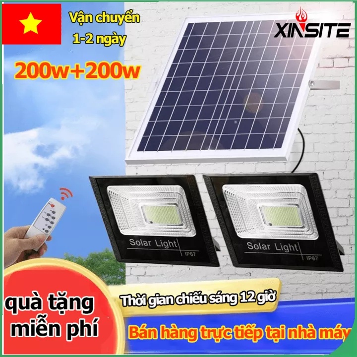 XINSITE ĐÈN NĂNG LƯỢNG MẶT TRỜI 200W+200W MAX TECH SOLAR LIGHT - ĐIỀU KHIỂN TỪ XA - PIN SẠC TRỌN DỜI solar light