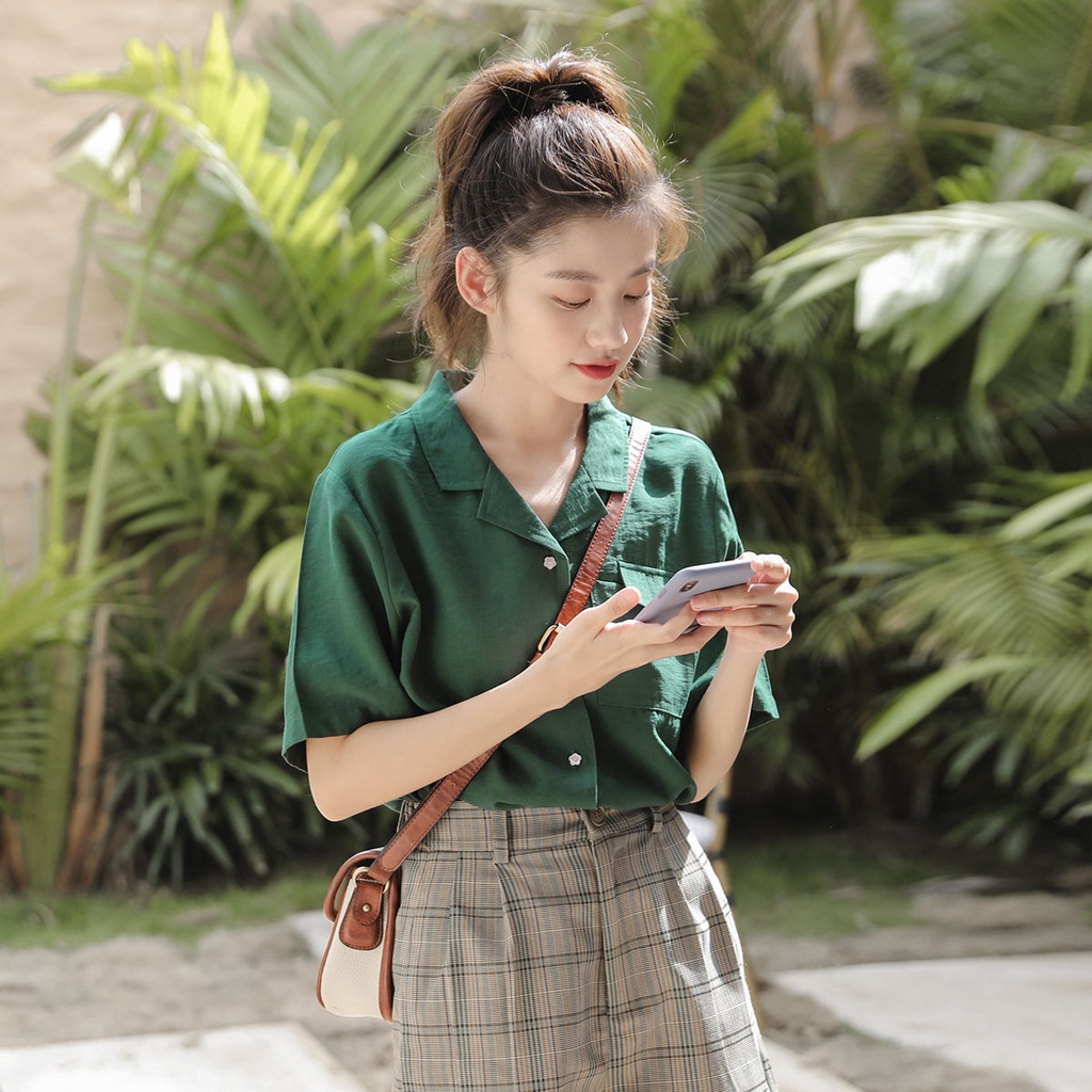 Áo Sơ Mi Cổ Chữ V Phong Cách Retro Thời Trang Mùa Hè Cho Nữ