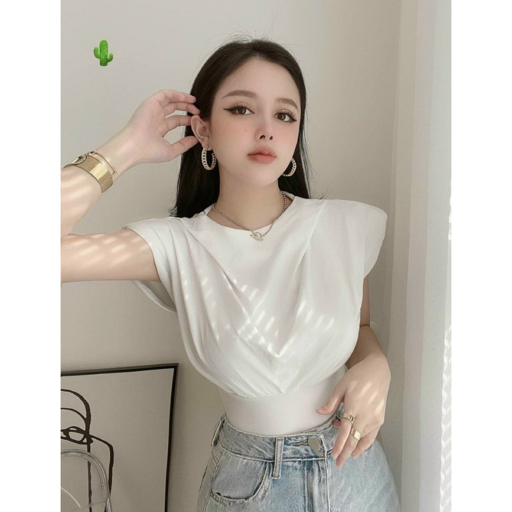 Áo croptop bo eo tay cánh dơi chất vải borip co giãn tốt Cam Kết Hàng Y Hình ( size từ 40-52kg)