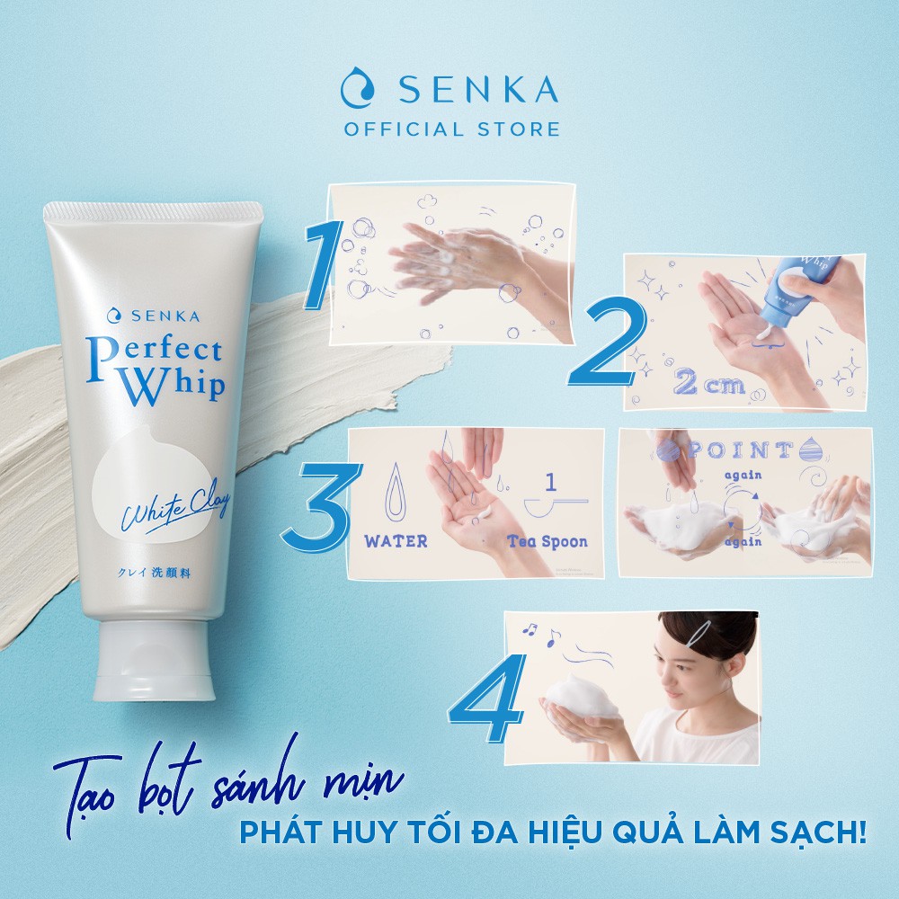 Sữa Rửa Mặt Tạo Bọt Đất Sét Trắng Senka Perfect White Clay 120g