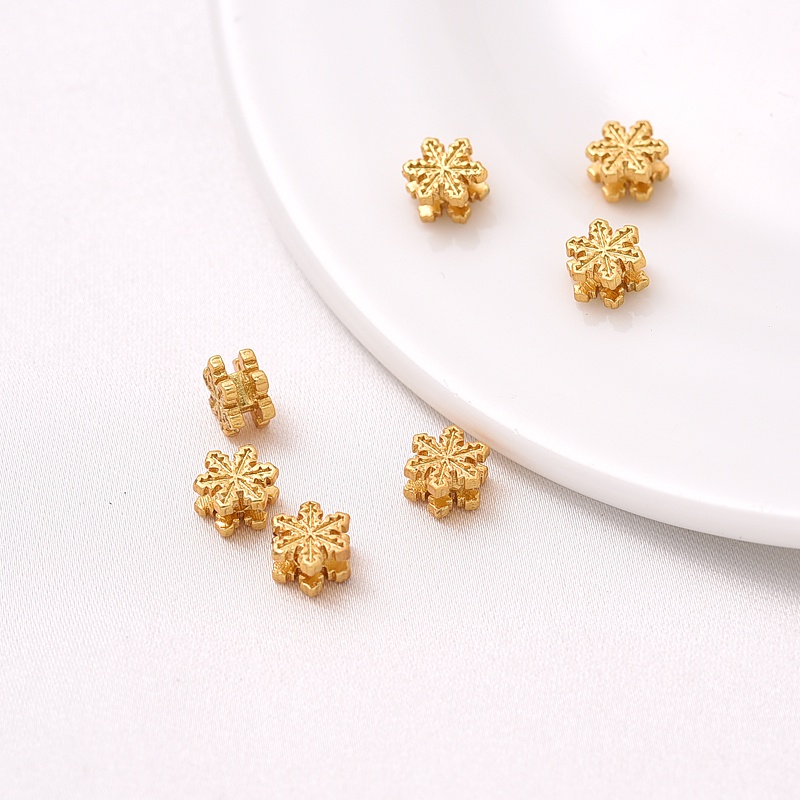 Bộ Hạt Xỏ Vòng Tay / Dây Chuyền Hình Hoa Tuyết Màu Vàng 18K diy