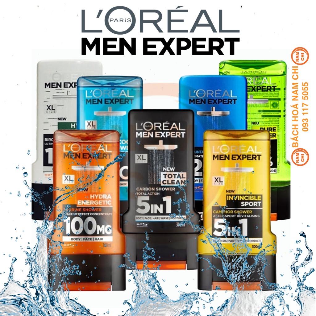 [CHAI 300ML] Sữa Tắm - Gội - Mặt 5in1 L'oreal Men Expert Cực Sảng Khoái Dành Cho Nam - Pháp