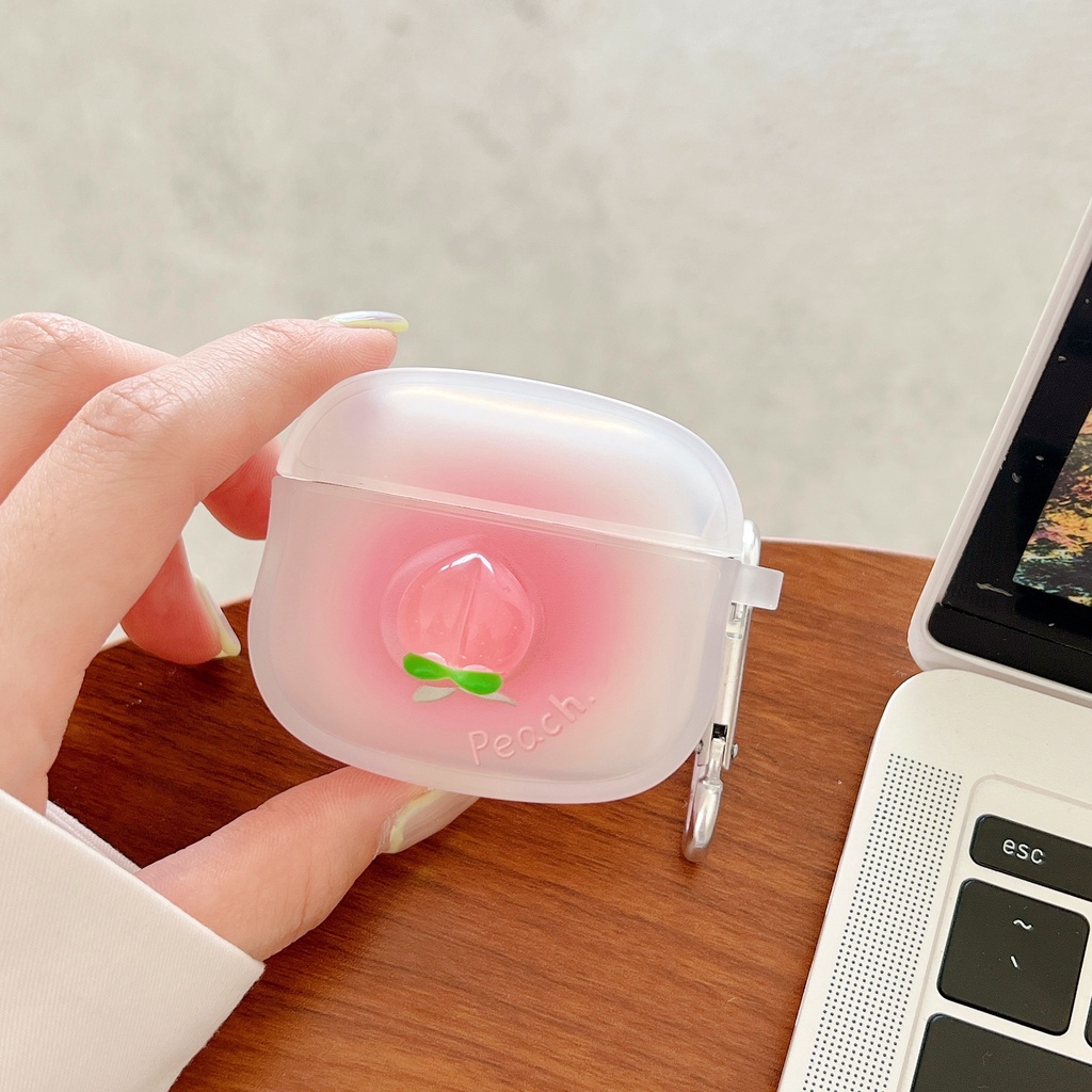 Vỏ Bảo Vệ Hộp Sạc Tai Nghe Bluetooth airpods 1/2 pro 3 Bằng tpu Mềm Họa Tiết Trái Đào Màu Hồng