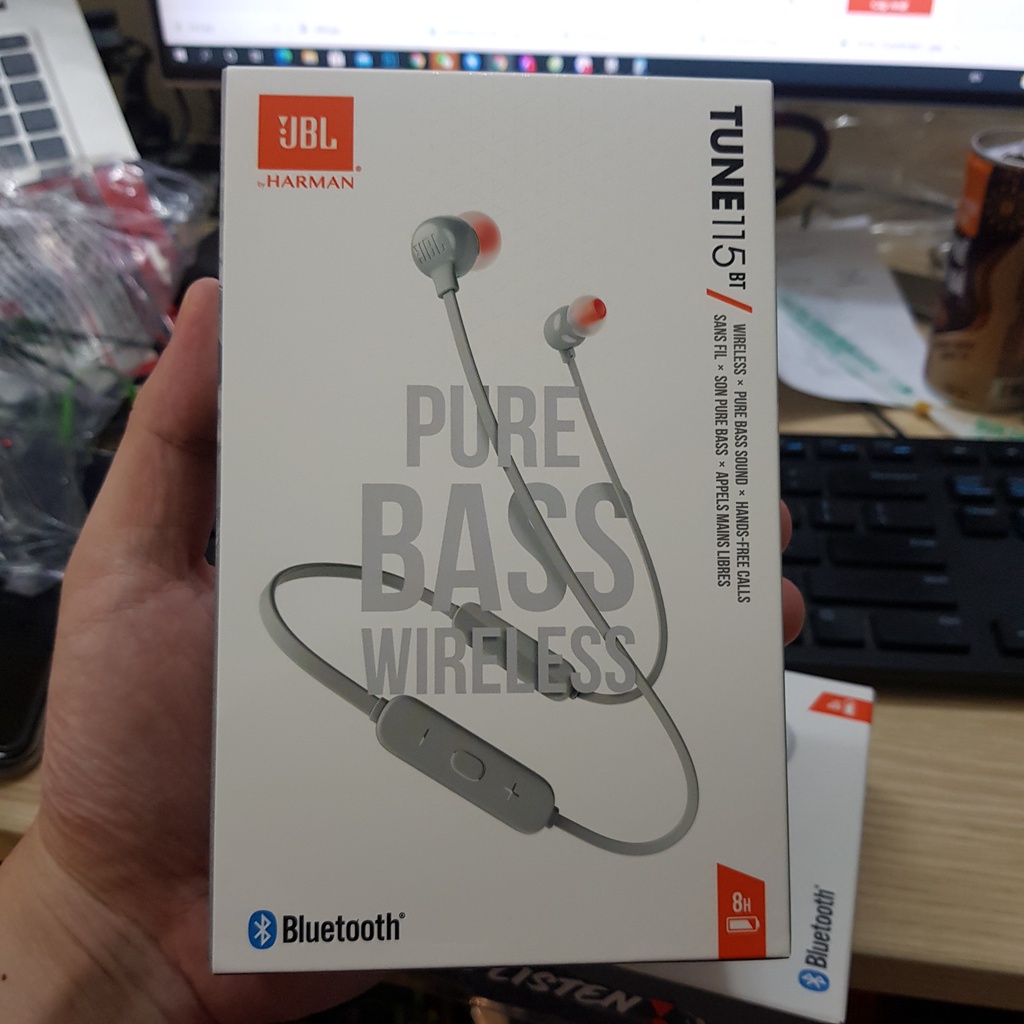 Tai nghe bluetooth JBL 115BT, đàm thoại lên đến 8h, màu trắng ngà, mới fullbox