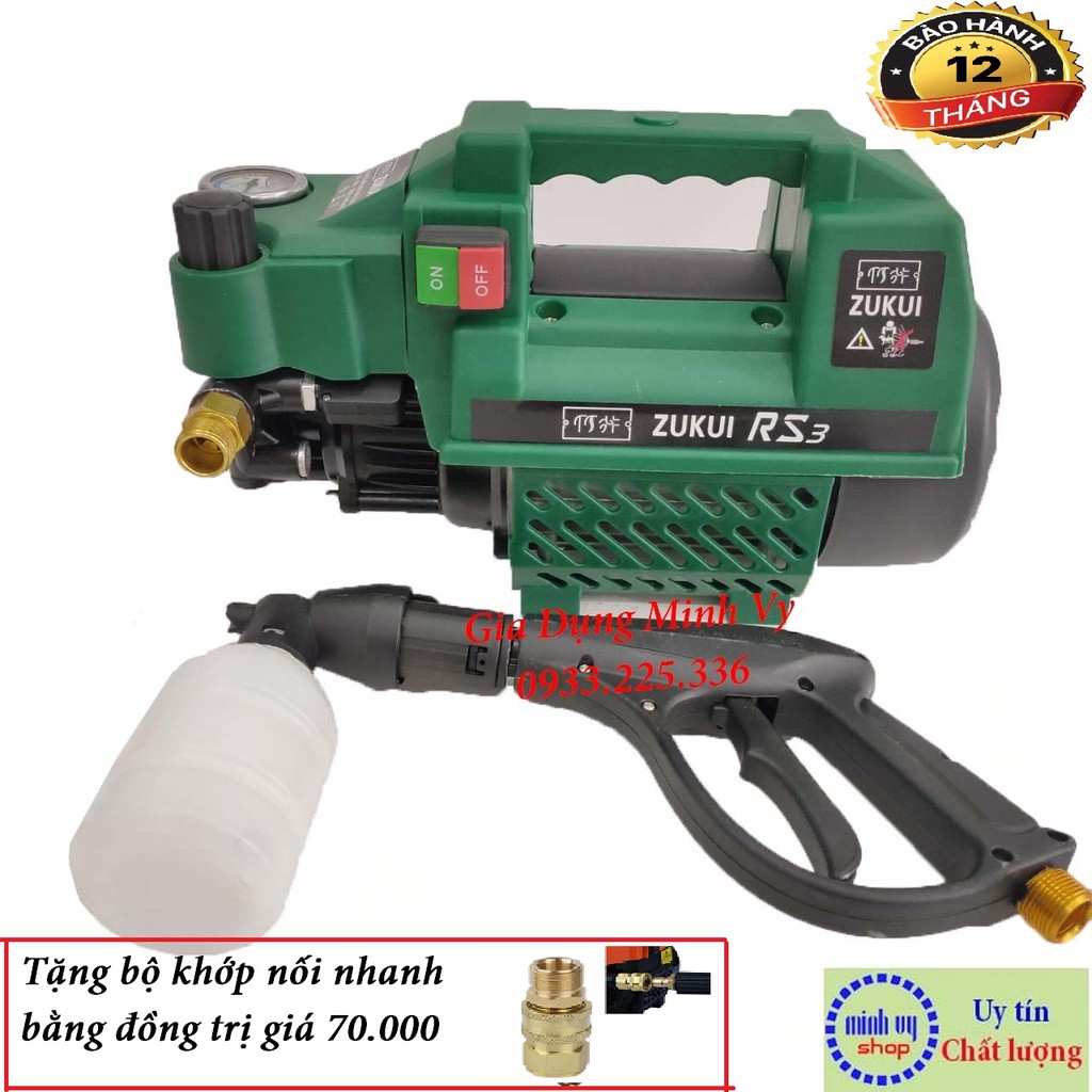 [Dây xịt 20m] Máy rửa xe chỉnh áp Zukui RS3- máy rửa máy lạnh 2400w- tự động ngắt tự hút nước tặng bình xà phòng