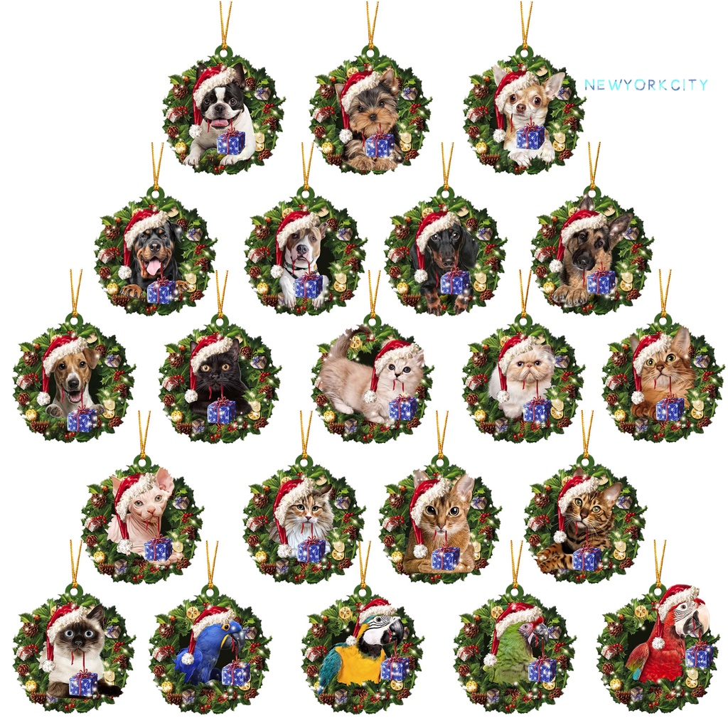 Vòng Nguyệt Quế Treo Trang Trí Cây Thông Giáng Sinh Bằng Gỗ In Hình Động Vật