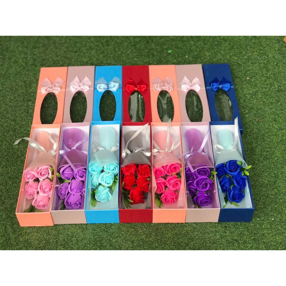 Hộp Hoa Sáp Bó 5 Hoa Dáng Dài Sang Trọng Quà Tặng Kèm Thiệp