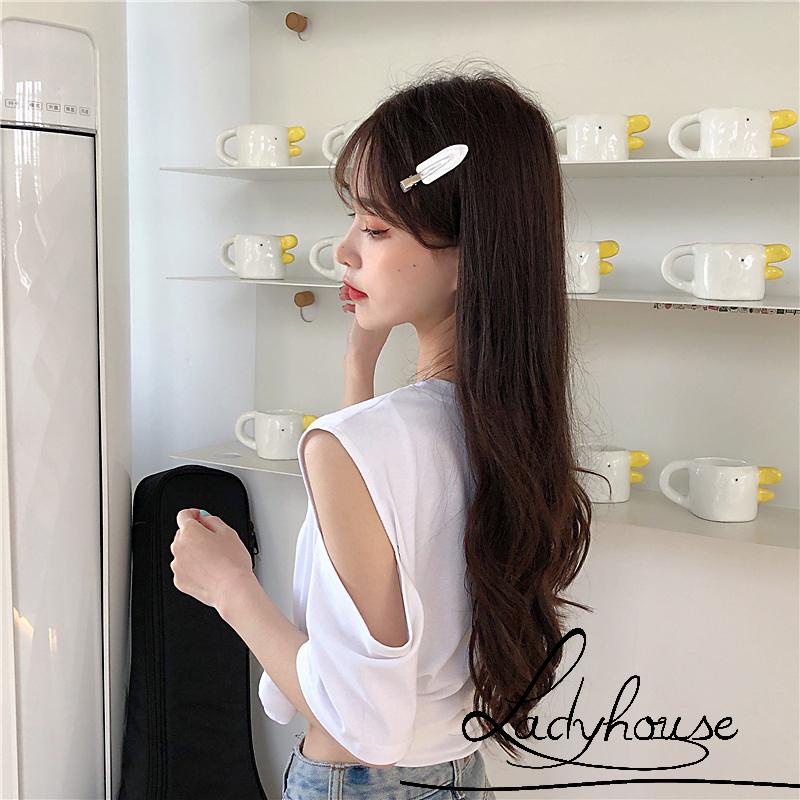 Áo Thun Tay Ngắn Cổ Tròn Hở Vai Màu Trơn Thời Trang Mùa Hè Dành Cho Nữ