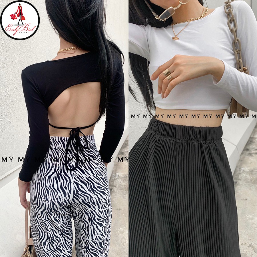 Áo hở lưng tay dài thun lụa có mút ngực "HỞ LƯNG TAY DÀI"