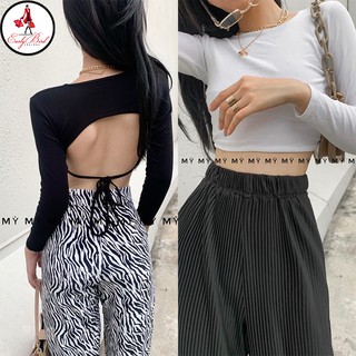 Áo hở lưng tay dài thun lụa có mút ngực "HỞ LƯNG TAY DÀI"