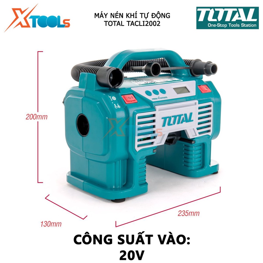 Máy nén khí tự động Total TACLI2002, máy bơm hơi  áp suất tối đa: 160 PSI, bơm lốp xe tự động, thổi sạch bụi bẩn