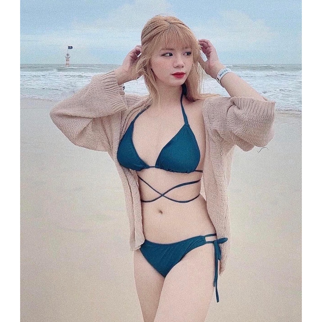 Bikini basic đồ bơi 2 mảnh LILY có mút đệm dây dài tạo được nhiều kiểu  đen trắng hồng vàng đỏ cam BKN01