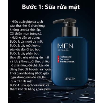 Bộ 3 mỹ phẩm chăm sóc da cho nam, sữa rửa mặt - Toner + kem dưỡng ẩm Veze 2022