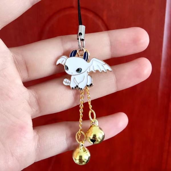 Móc Điện Thoại Di Động Mini Hình Rồng Bay Màu Trắng Đen Có Chuông