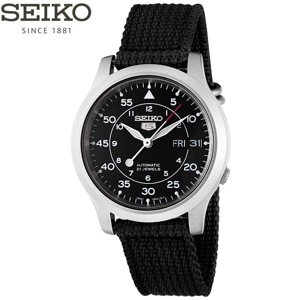 Đồng hồ nam Seiko 5 SNK809K2S Quân Đội Chính Hãng- Máy Cơ Dây Nato - Mặt Đen - Chống xước bảo hành 5 năm