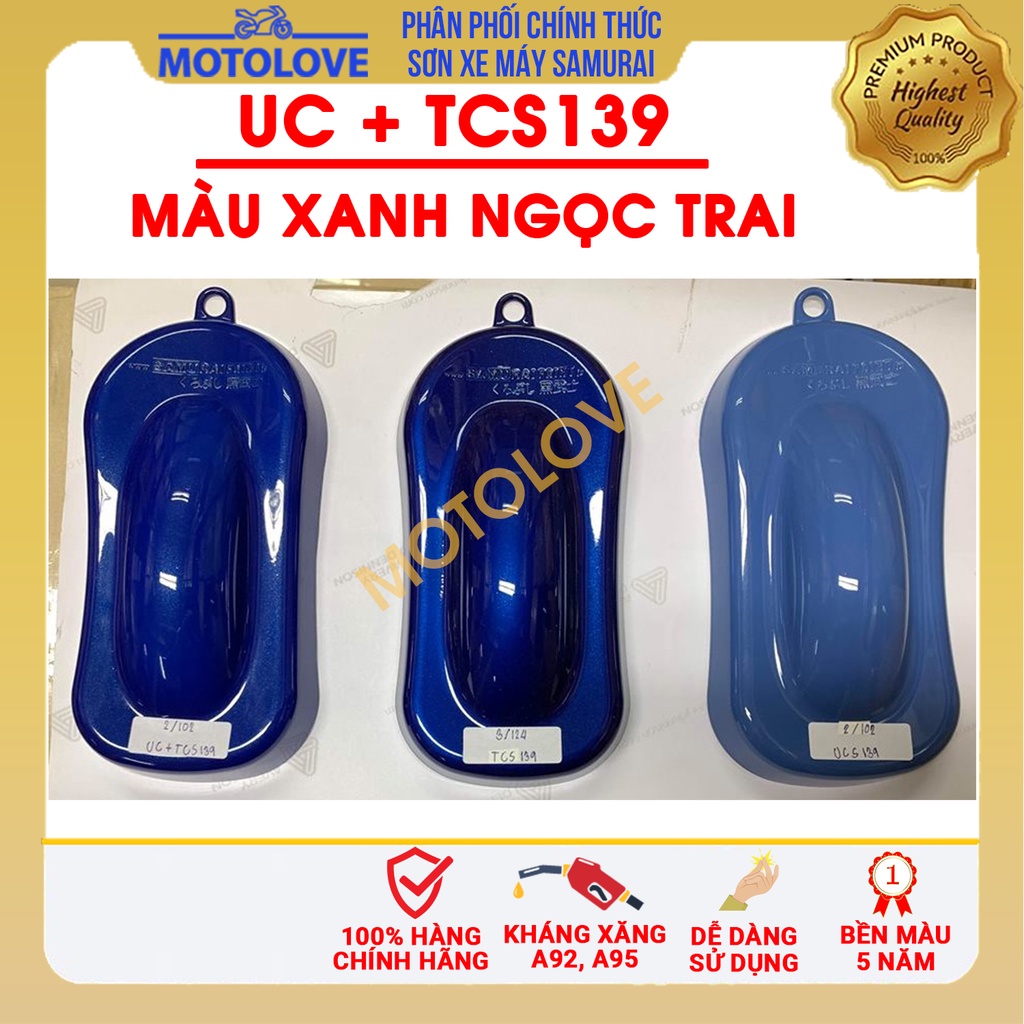 Combo sơn samurai màu xanh ngọc trai UC + TCS139  loại 2K chuẩn quy trình độ bền 5 năm gồm 2K04 - UCS139- TCS139 -2k01