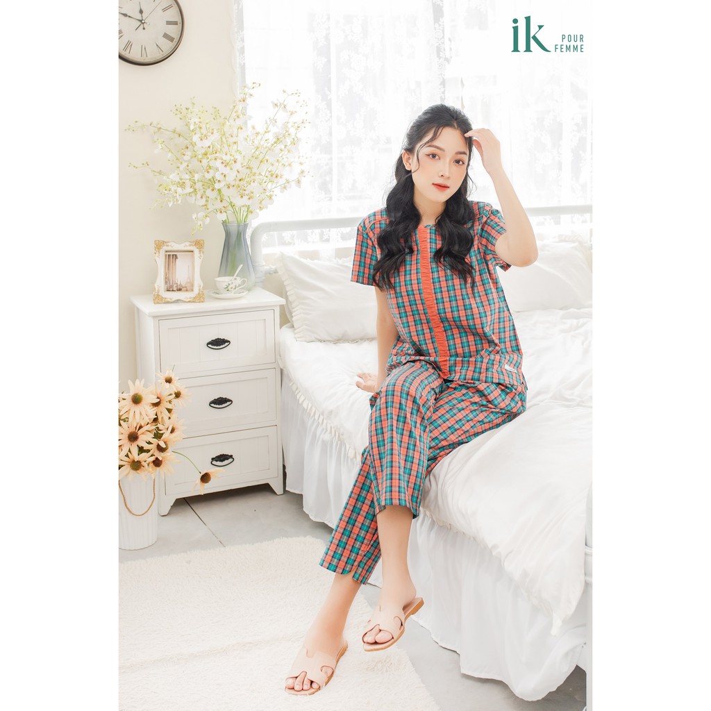 Bộ mặc nhà IK Pijama áo cộc tay quần dài vải KT 0186 Giá 385.000đ