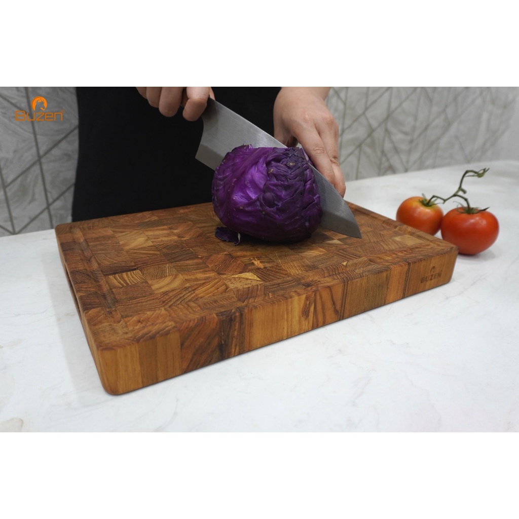 Thớt Gỗ Teak BUZEN Chữ Nhật Cỡ Lớn 40x28x3.8cm - Thớt Gỗ Teak Cứng Không Sợ Mùn Không Mối Mọt Cong Vênh