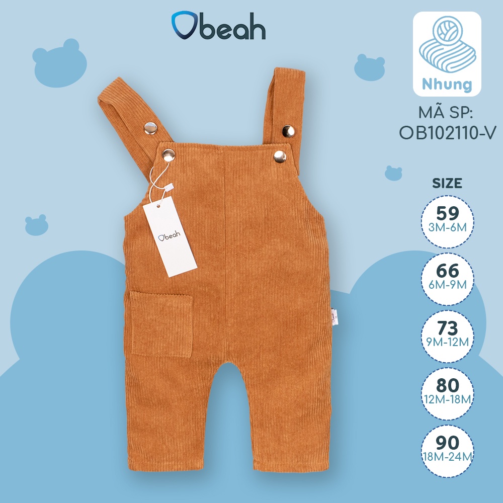 Body yếm trẻ sơ sinh chất liệu nhung tăm mềm mại xinh xắn cho bé yêu từ 0 - 24 tháng Obeah Mã OB102110