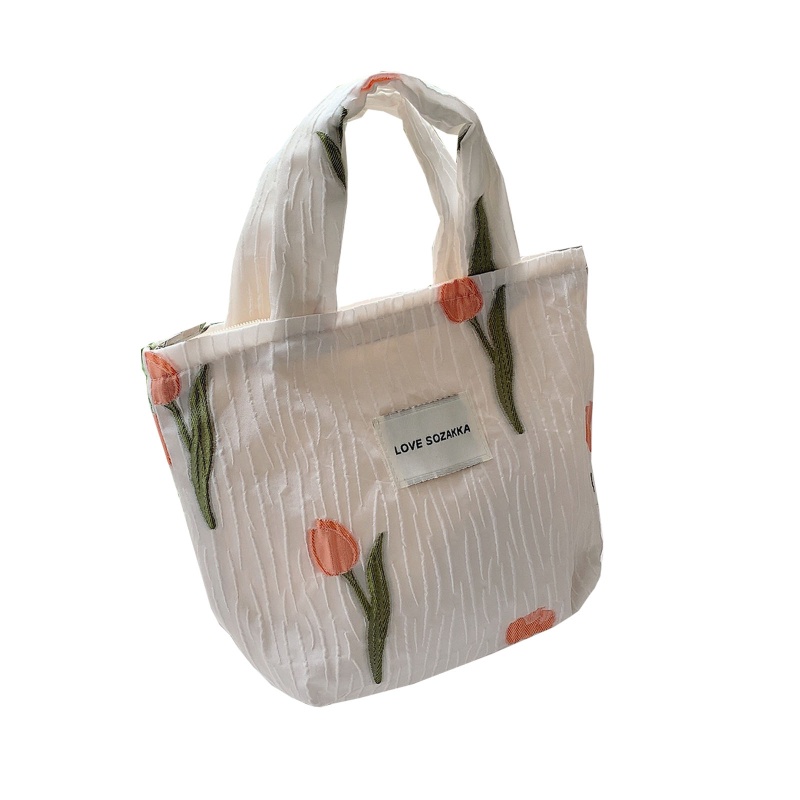 Túi Đựng Mỹ Phẩm Họa Tiết Hoa Tulip Phong Cách Pháp