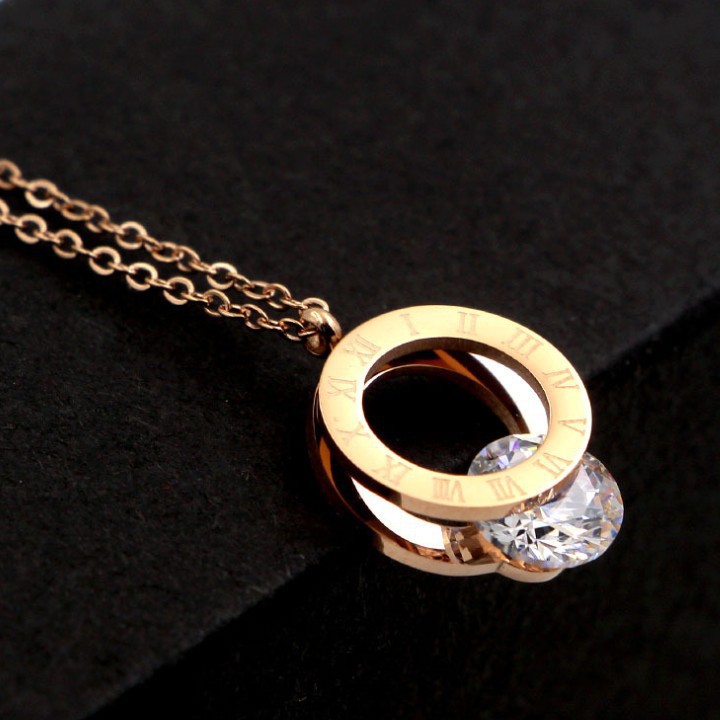 Dây Chuyền Titan Hình Tròn Kẹp Viên Đá TT 1460