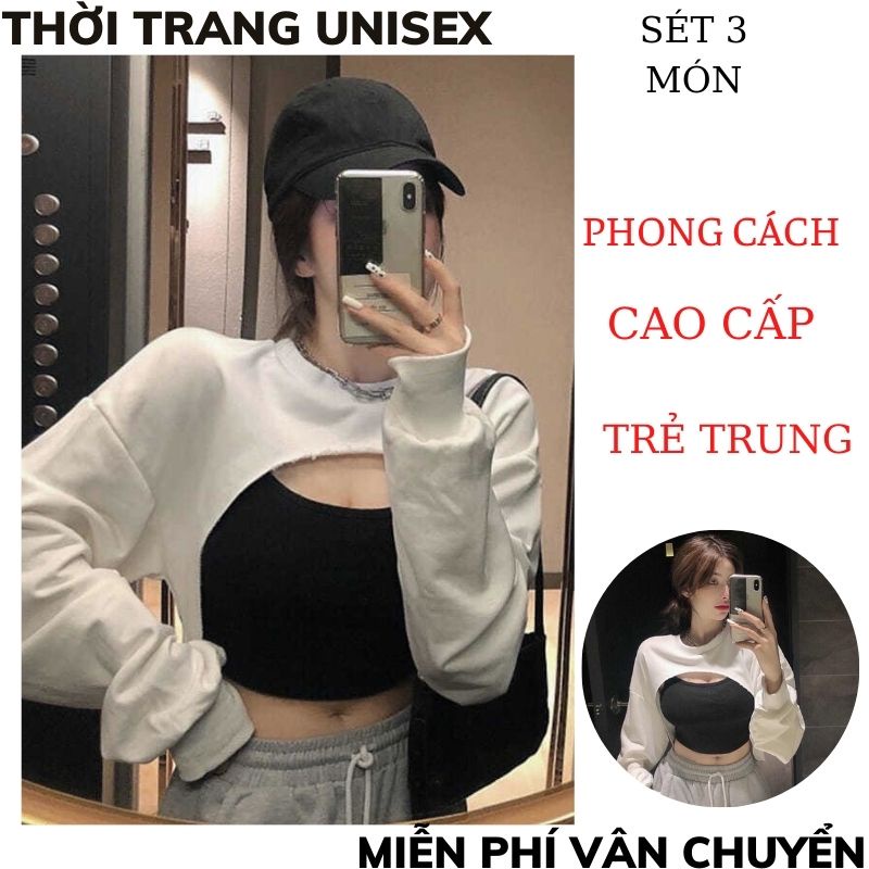 Set áo crt khoét ngực ôm body  quần jogger ống rộng unisex/ Set 2 món quần áo nữ phong cách ulzzang_THỜITRANG1989