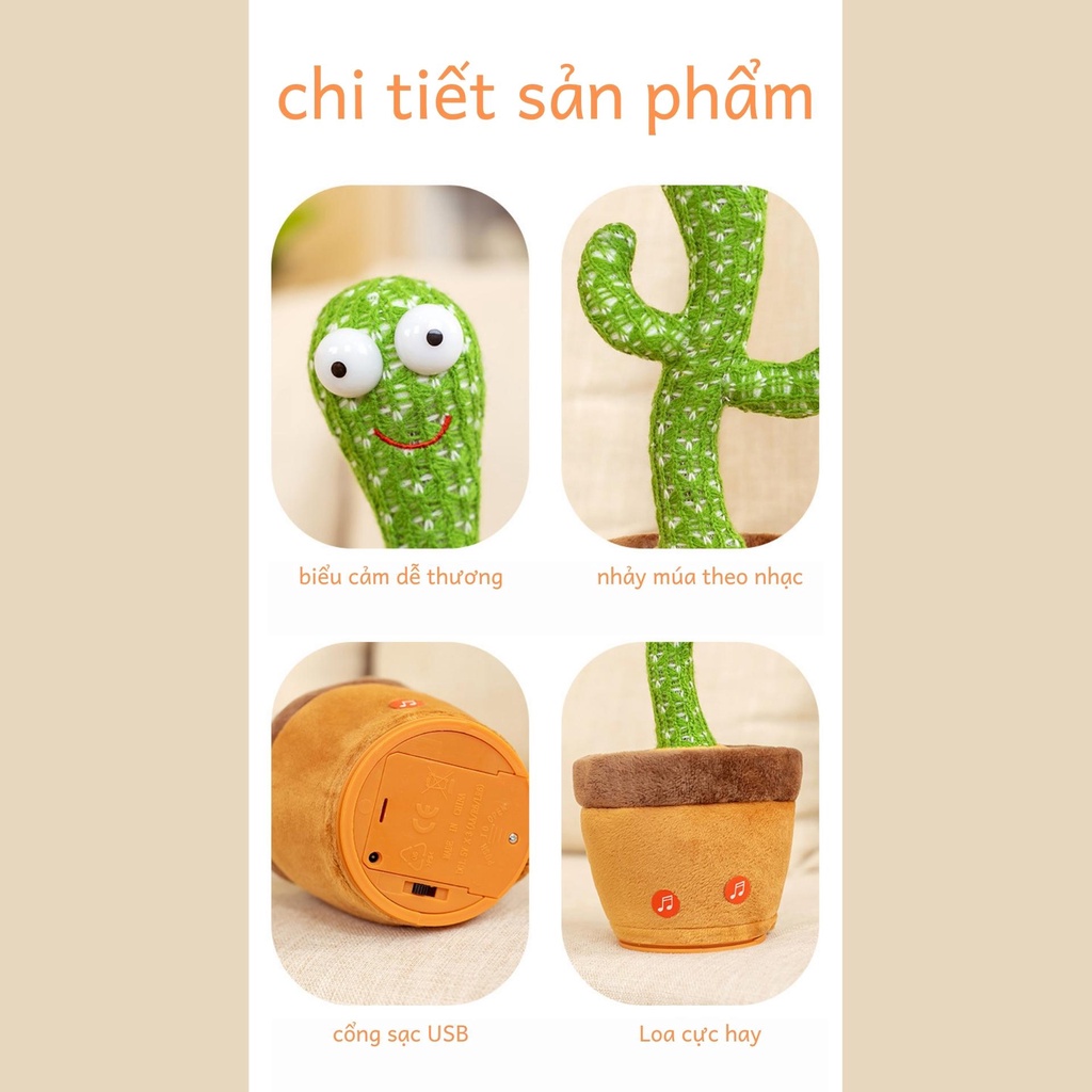 Cây xương rồng nhảy múa hàng loại 1 có 120 bài nhạc Việt kèm sạc pin, đồ chơi cho mọi lứa tuổi BOBIKIDS FE01