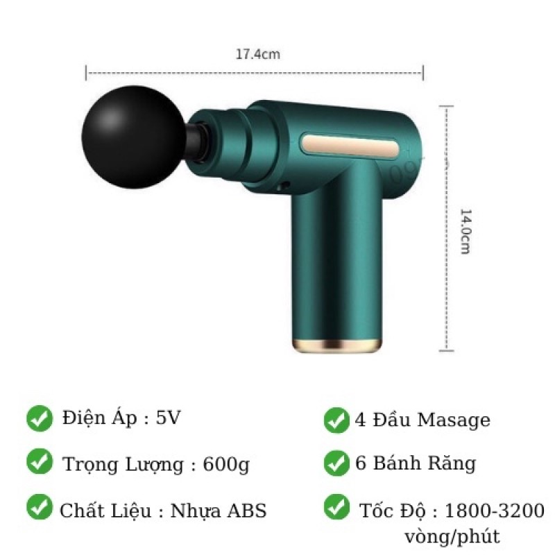 Máy massage cầm tay mini OTAWA đấm lưng mát xa trị liệu cổ vai gáy 4 đầu 6 chế độ - Phiên bản cao cấp