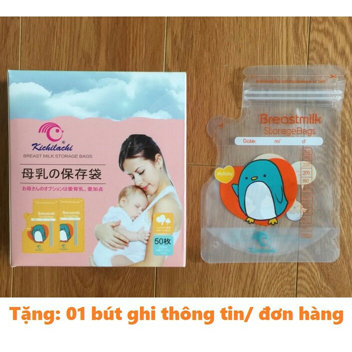 Hộp 50 Túi Trữ Sữa Kichilachi 250ml (lẻ bằng sỉ) Tặng bút ghi thông tin