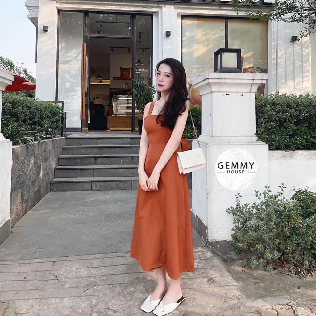 Váy xuông dài , váy đũi 2 dây Gemmy House thắt nơ lưng