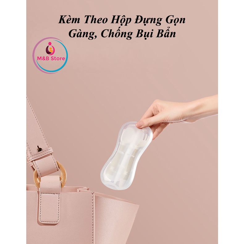 Bộ Muỗng Nĩa Ăn Dặm Bẻ Cong 360 Độ - BabyCare - Nhựa PP và TPE An Toàn