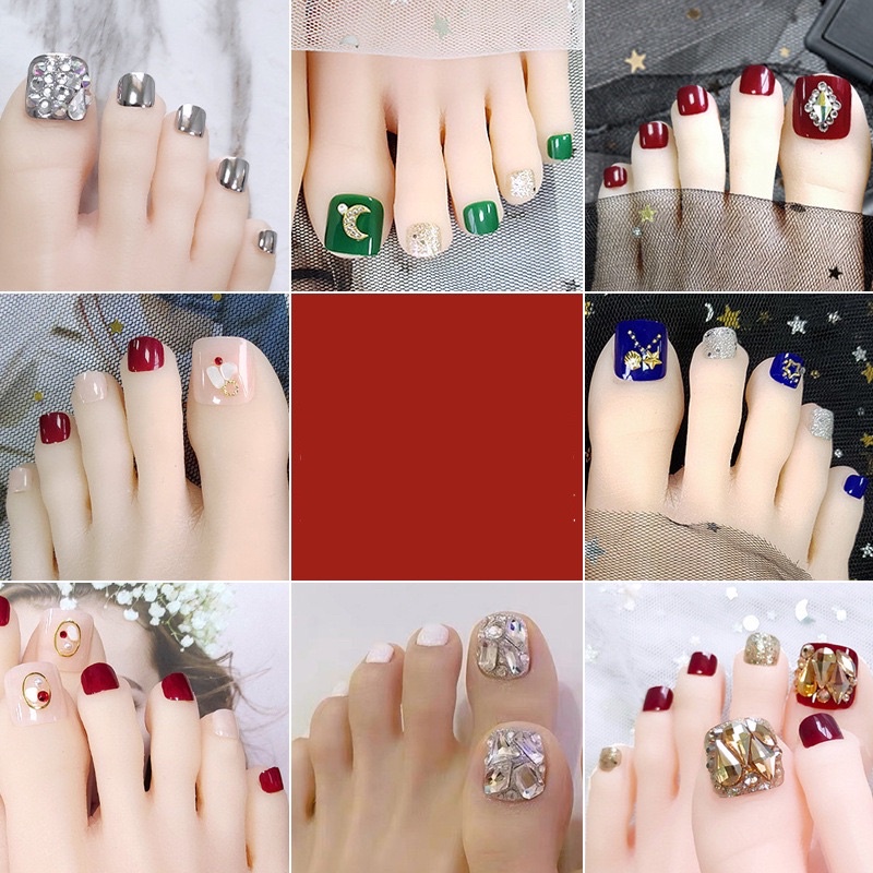 Bộ 24 móng chân hoạ tiết hoặc đính hạt