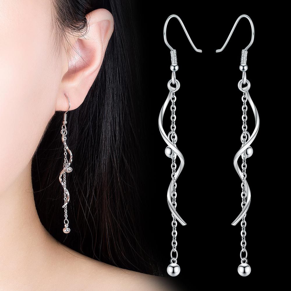 AIFEI♥ Silver 925 Original Wave Qu Mei Earrings Women's Exaggerated Tassel Chain Mid-Length Stud Earrings Ear Hooks Earrings-S1