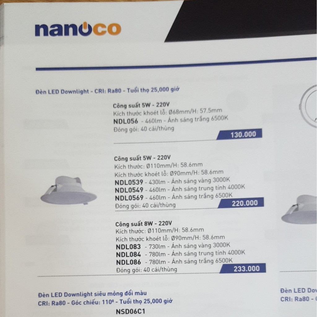 Đèn downlight âm trần Nanoco 8W NDL083/NDL086