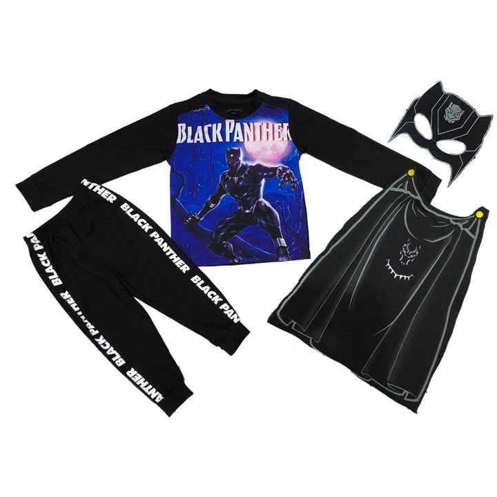 Bộ dài tay Chiến binh Báo đen Black Panther - tặng kèm áo choàng và mặt nạ