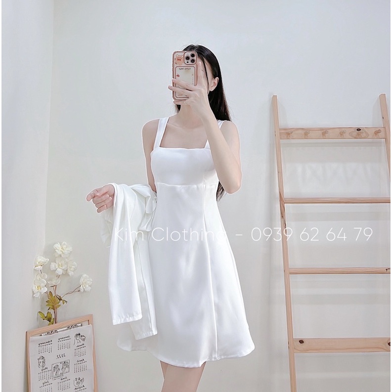 [Hàng sẵn - Hình thật] Set đầm cúp ngực mini + áo khoác tay dài mặc được nhiều kiểu