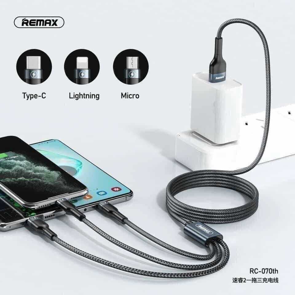 Dây cáp sạc Remax 3 Đầu IPHONE - MICRO USB - TYPE C Dây Dù RC-070TH RC-131th