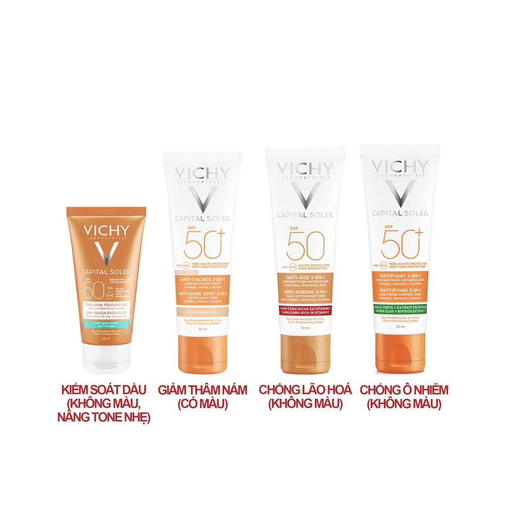 Kem Chống Nắng Không Gây Nhờn Rít Không Màu SPF50 Vichy Capital Soleil 50ml [ Hàng Chính Hãng ]