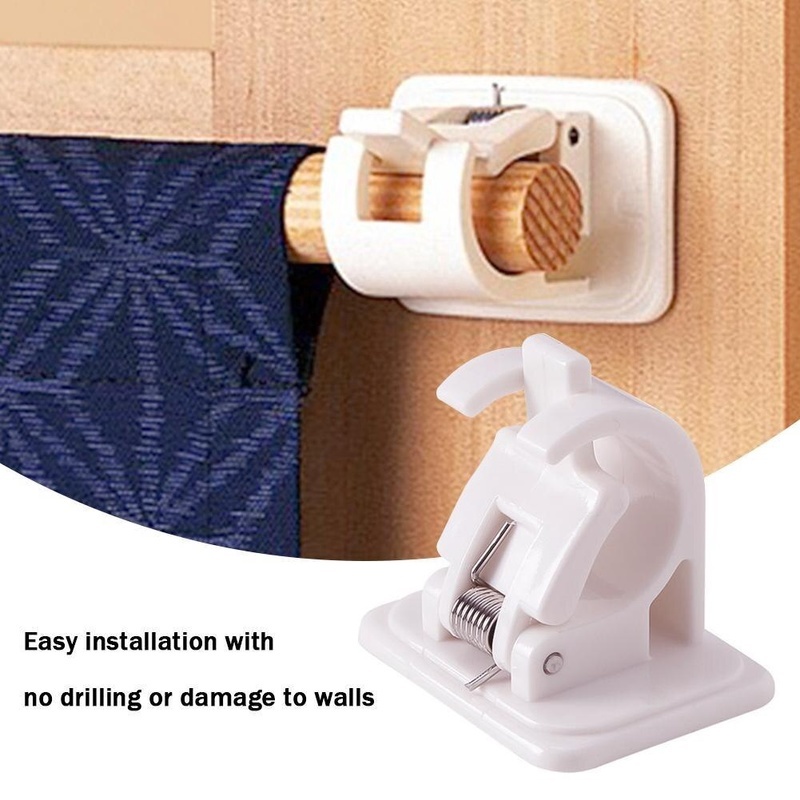 Set 2 Móc Treo Thanh Treo Rèm Cửa Tự Dính Không Khoan Có Thể Điều Chỉnh Cho Nhà Bếp Nhà Tắm