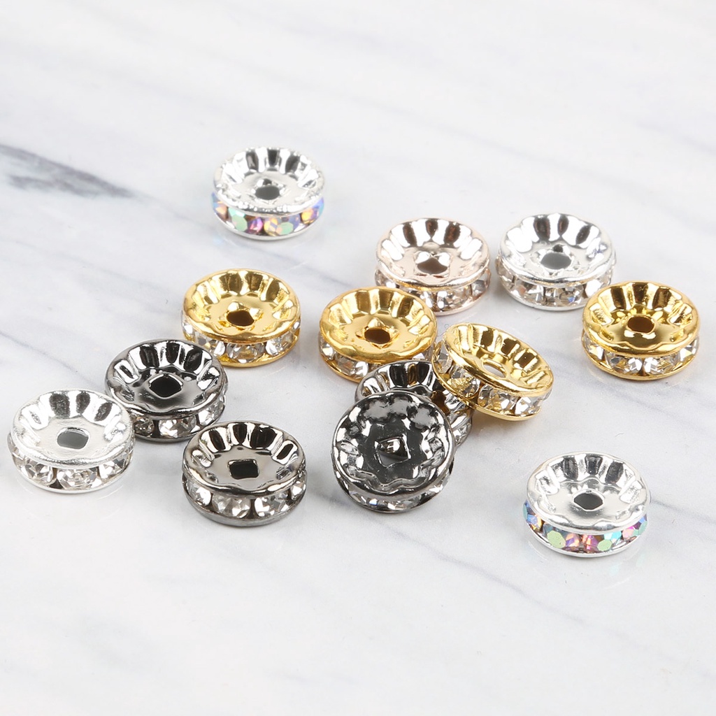 Set 50 hạt xỏ kiểu vòng tròn đính đá tùy chọn màu sắc để làm trang sức/ vòng tay DIY