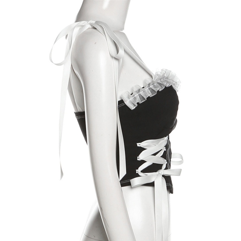 Áo Croptop Hai Dây Cổ Vuông Cột Dây Hông Thời Trang Quyến Rũ Cho Nữ