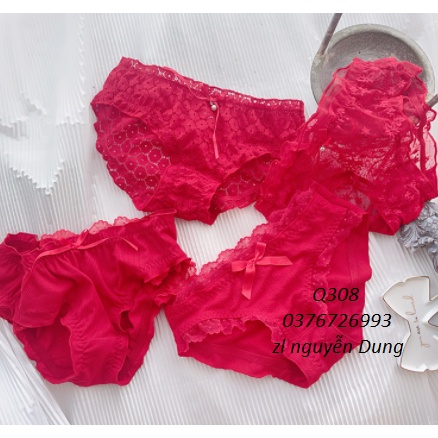 Quần Lót Nữ Cotton-Ren Lưới Màu Đỏ Ngọt Ngào Xuất Đông Âu (Q308).