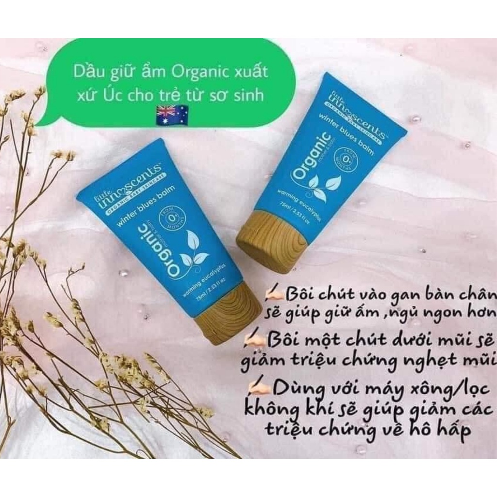 Dầu bôi ấm ngực Organic cho bé kem Organic Little Innoscent winter blue balm Úc giảm ho ngạt mũi phòng ngừa cảm lạnh