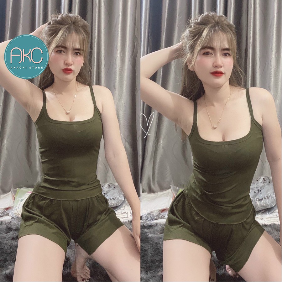 Đồ ngủ 2 dây thun tăm chất mát lạnh, bộ đồ ngủ nữ hai dây sexy mềm mại, co giãn thoáng mát AKACHI - BN01 | BigBuy360 - bigbuy360.vn