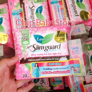 {Tặng 5 miếng hằng ngày} Băng vệ sinh Laurier Super Slimguard Hương Anh Đào - gói 10 miếng
