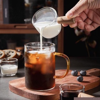 Cốc thủy tinh uống sữa/ cà phê mini có tay cầm bằng gỗ kiểu Nhật Bản tiện dụng
