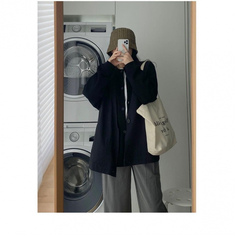 ANTUSON Áo khoác cardigan dáng rộng màu xám phong cách Hàn Quốc thiết kế mới dành cho nữ 2023